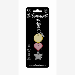 Odblaskowa zawieszka/brelok na torebkę - 3w1 - kółko/serce/gwiazdka ze skrzydełkiem - żółte kółko